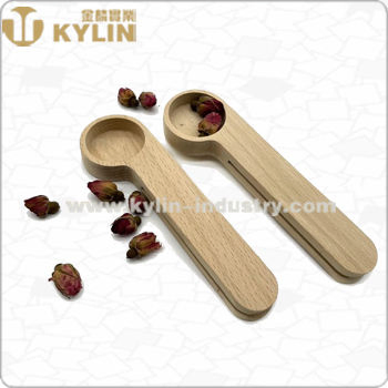Wood Coffee Bag Seal Close Clip with Coffee Spoon for Cafe Shop