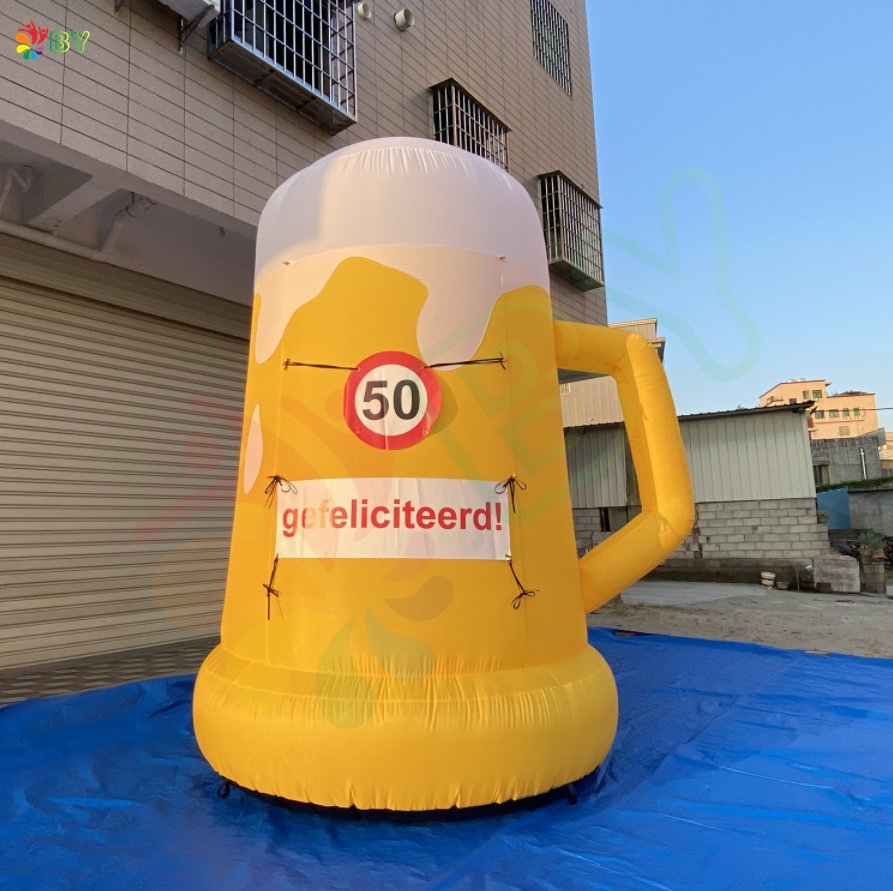 Outdoor Big Cheap Inflatable Beer Cup Balloon Can with Removable Banner for Rental Business