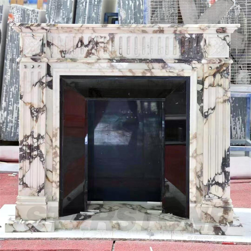 Luxury Calacatta Viola Luxury White Marble Custom Size Hand Carved Stone Marble Fireplace
