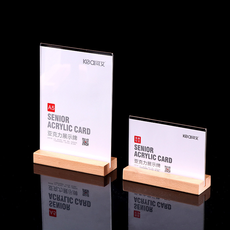 T Shaped A4/A5/A6 Custom Blank Acrylic Sign Holder with Wood Base Menu Holder Acrylic Display Stand Advertising Poster