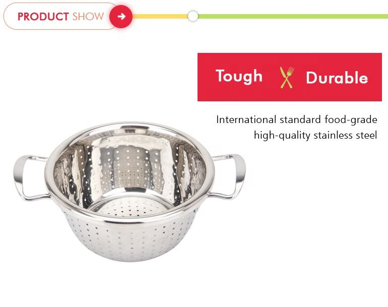 Wholesale Full Size Strainers Kitchen Stainless Steel Rice Colander with Handles