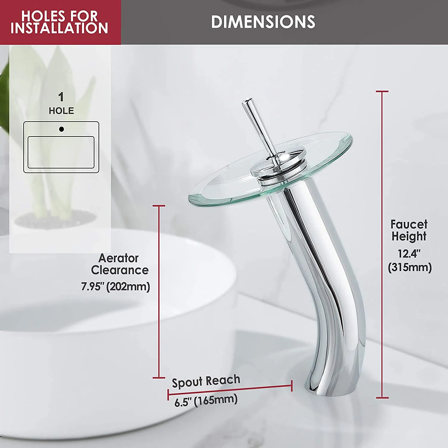 Waterfall Bathroom Sink Faucet Solid Brass Glass One Handle Single Hole Basin Vanity