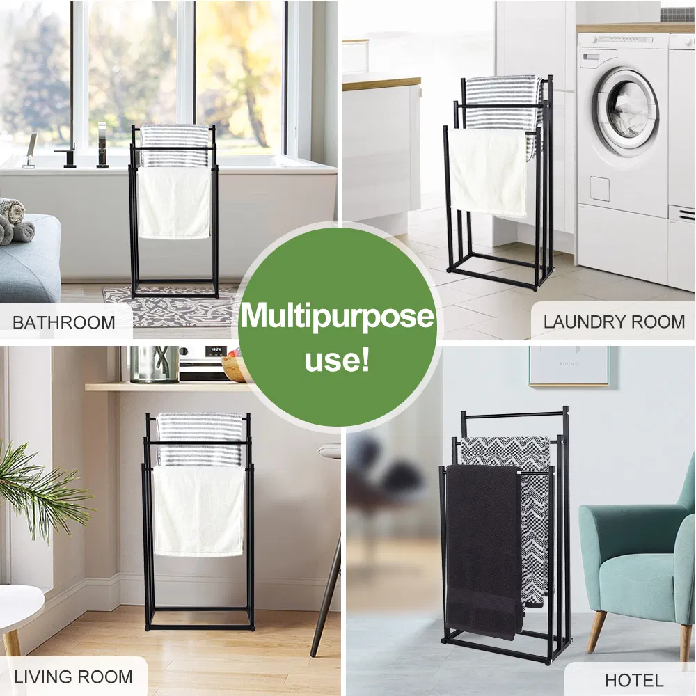 Hot Sale 3 Tier Metal Free Standing Floor Towel Racks for Bathroom Freestanding Drying Bath Towel Rack Stand