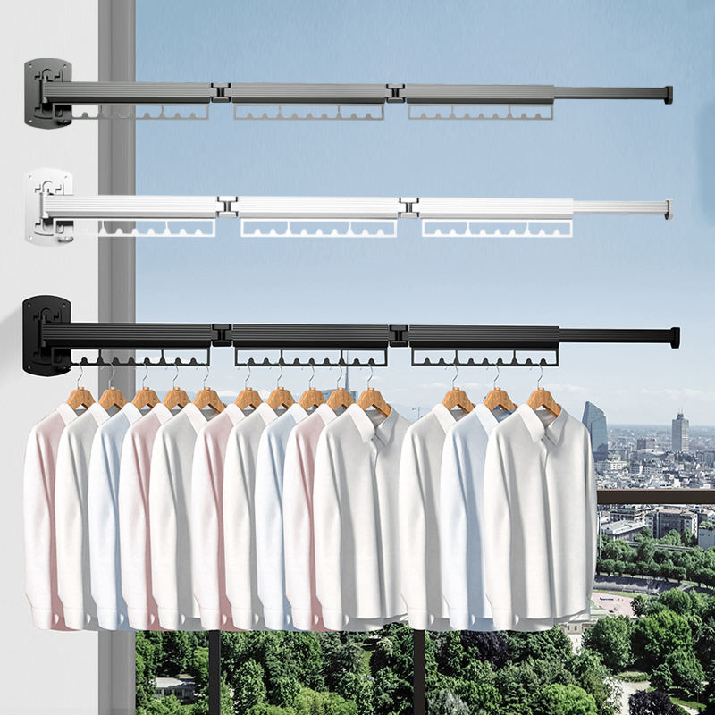 Sanipro No Drilling Retractable Collapsible Metal Clothes Drying Hanger Laundry Space Saver Wall Mounted Rack