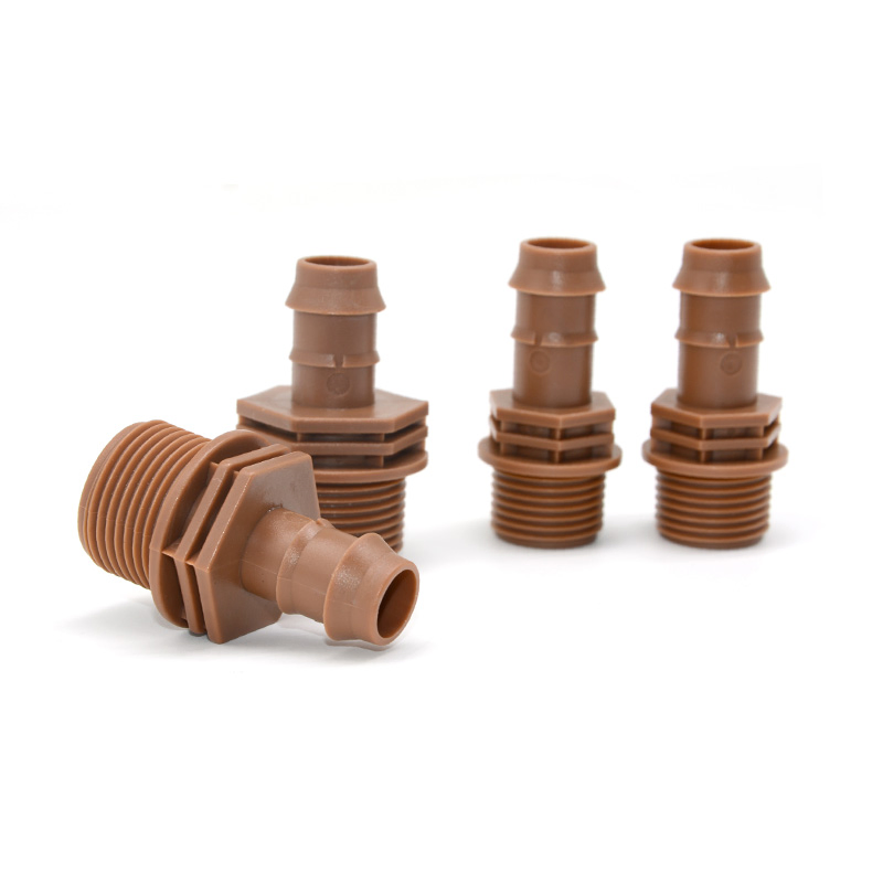 Brown Drip Irrigation Hose Connector Adapter for Garden Irrigation, 1/2 Inch External Thread X 17 mm, Suitable for Garden and Farm Irrigation System Accessories