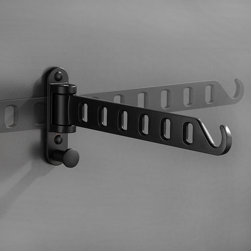 Matte Black Wall Mounted No Drill Foldable Rotation Ceiling Laundry Clothes Hanger Drying Rod with Swing Arm