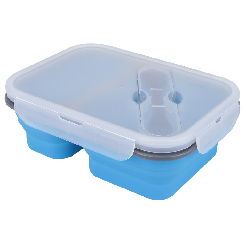 Square New Lunch Box. Two-Compartment Lunch Box. Fresh-Keeping Lunch Box. Silicone Heating Collapsible Lunch Box. High Temperature Resistant