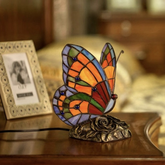 Elegant Tiffany Style Stained Glass Butterfly Bedside Lamp for Bedrooms