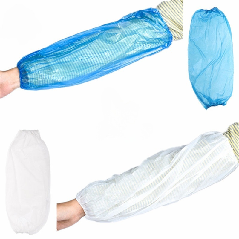 Disposable Plastic Sleeves Covers Waterproof Arm Sleeve Protectors Blue with Elastic Cuffs