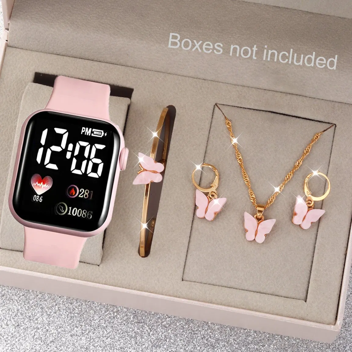 Pink Digital Watch Set Girl LED Light Watch Set