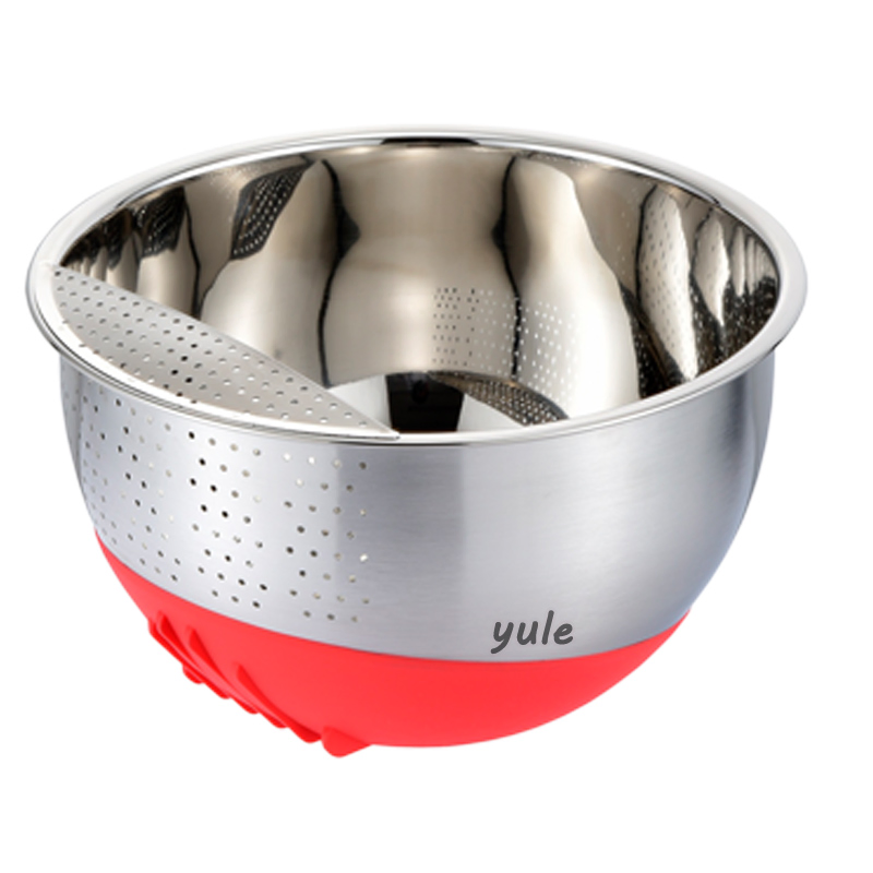 Chinese Local Supplier Filtered Stainless Steel Mesh Rice Colander Strainer and Bowl Rice Washing Bowl