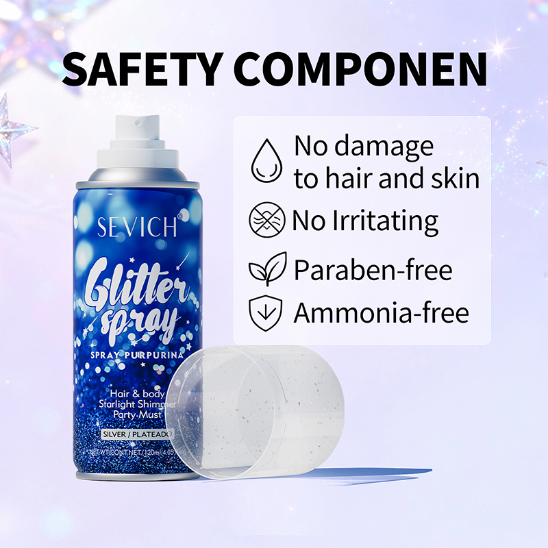Private Label Glitter Powder Spray 120ml Hair Styling Silvery Highlighter Shiny Makeup Body Spray Glitter for Hair