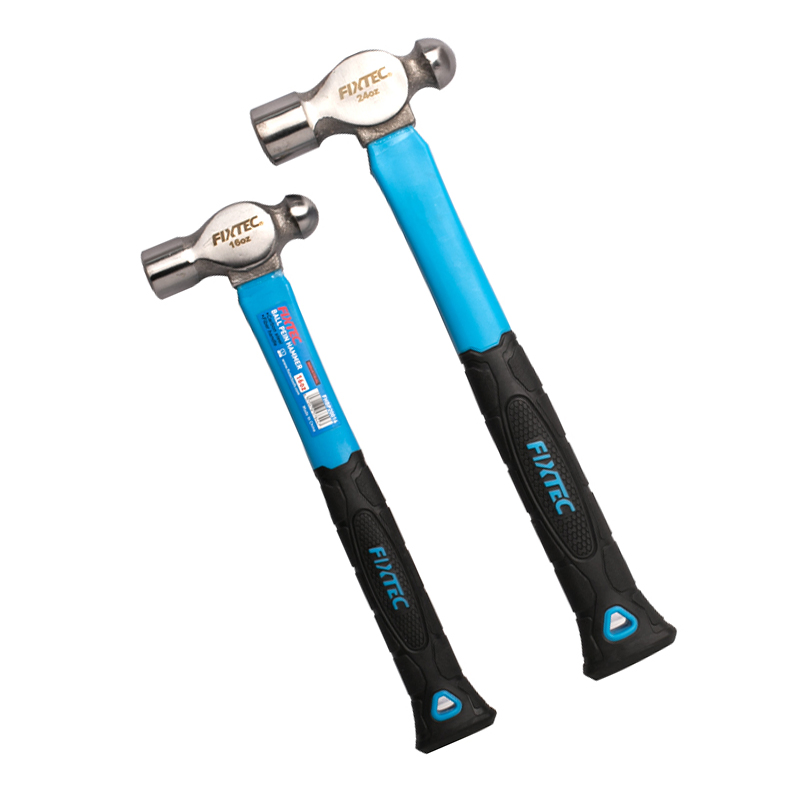Fixtec Professional 16oz/24oz/32oz Heat Treatment Ball Peen Hammer with Two Color Fiberglass Handle