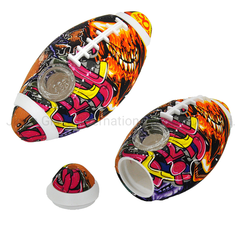 Rugby Style Silicone Pipe Color Printing Pattern Glass Pipe Glass Smoking Pipe