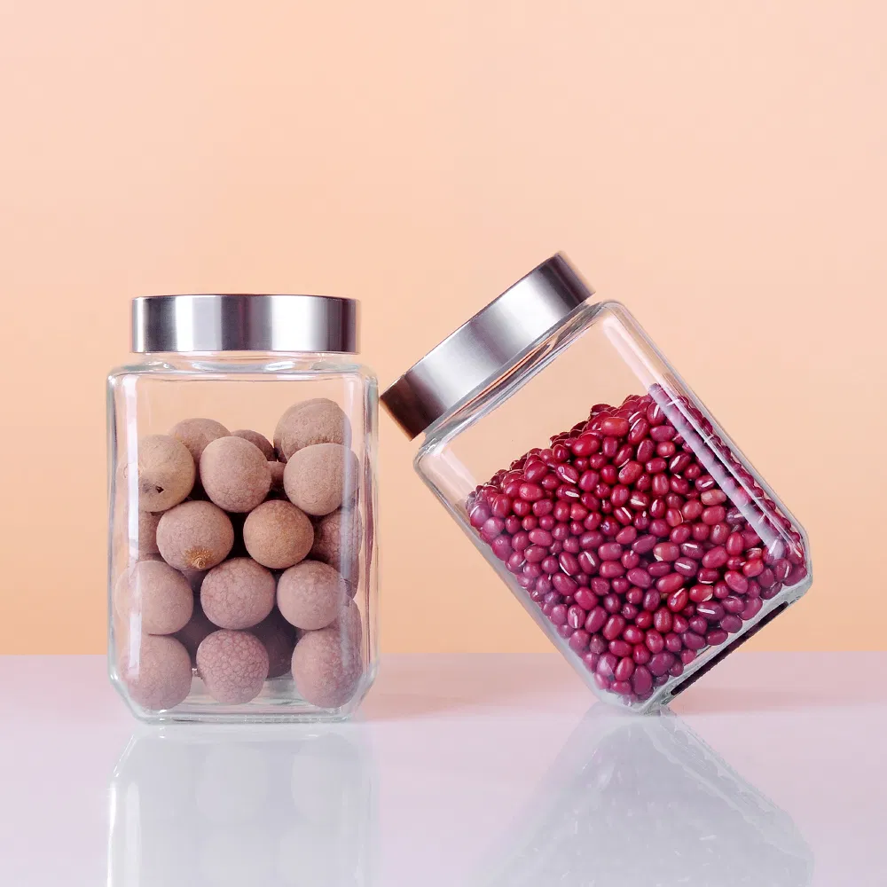 800ml 1200ml 1500ml 2000ml Square Shape Decorative Glass Jar Flint Candy Jar