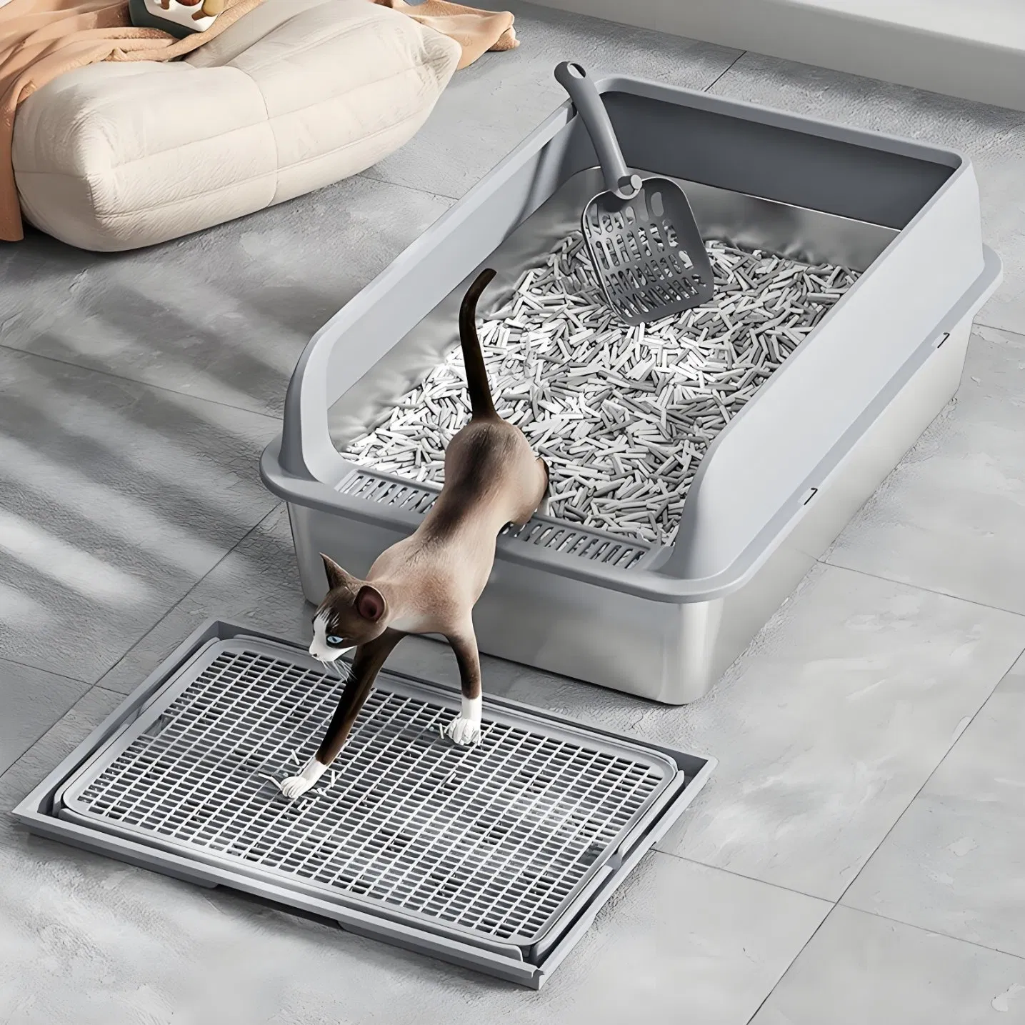 Easy-to-Clean Polypropylene Cat Litter Box for Pet Owners