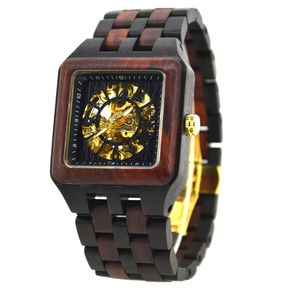 Hot Bewell Square Wooden Watch Mens Watches Eco-Friendly Custom Watch Wrist Automatic Wristwatches for Men Personal Logo Relojes