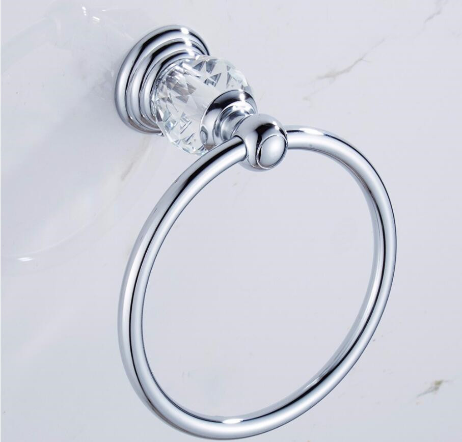 Modern Clear Crystal Bathroom Accessories Sets Silver Polished Chrome Bathroom Sets