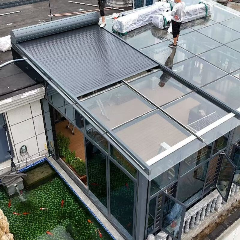 Customized Electric Aluminum Alloy Roller Shade Awning for Retractable Sunroof of High-Quality Sunshade Canopy for The Roof of a House