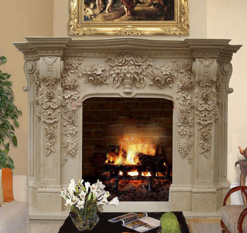 Modern Natural Stone Hand Carved French White Marble Fireplace Surround Frame