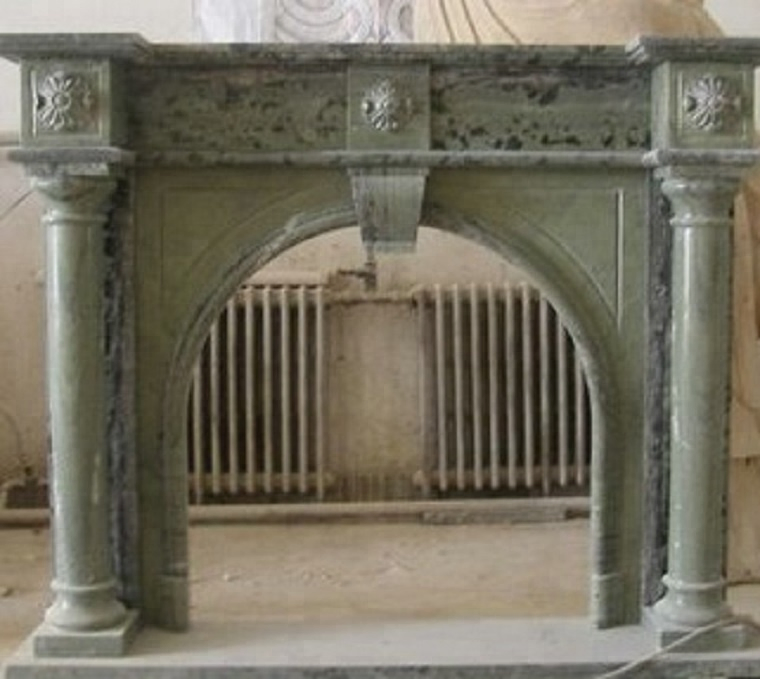 UK Style Arch Openning Green Marble Column Fireplace Mantel