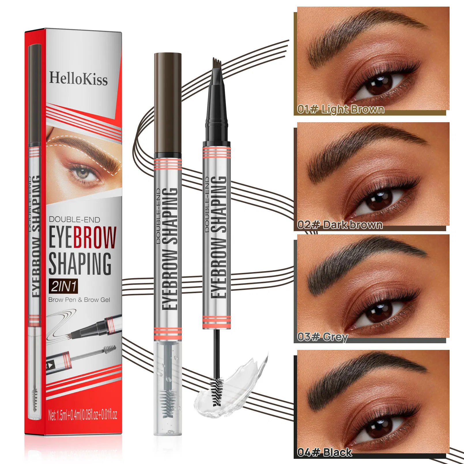 Cross-Border Makeup Hellokiss Two-Head Two-in-One Four-Claw Liquid Eyebrow Pencil Three-Dimensional Eyebrow Styling Eyebrow
