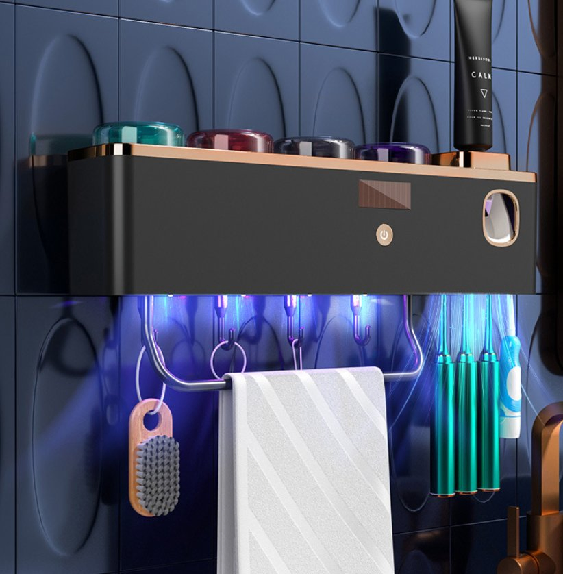 Disinfection and Sterilization Wall-Mounted Cup Toothbrush Holder Punch-Free Storage Rack Toothbrush Sterilizer