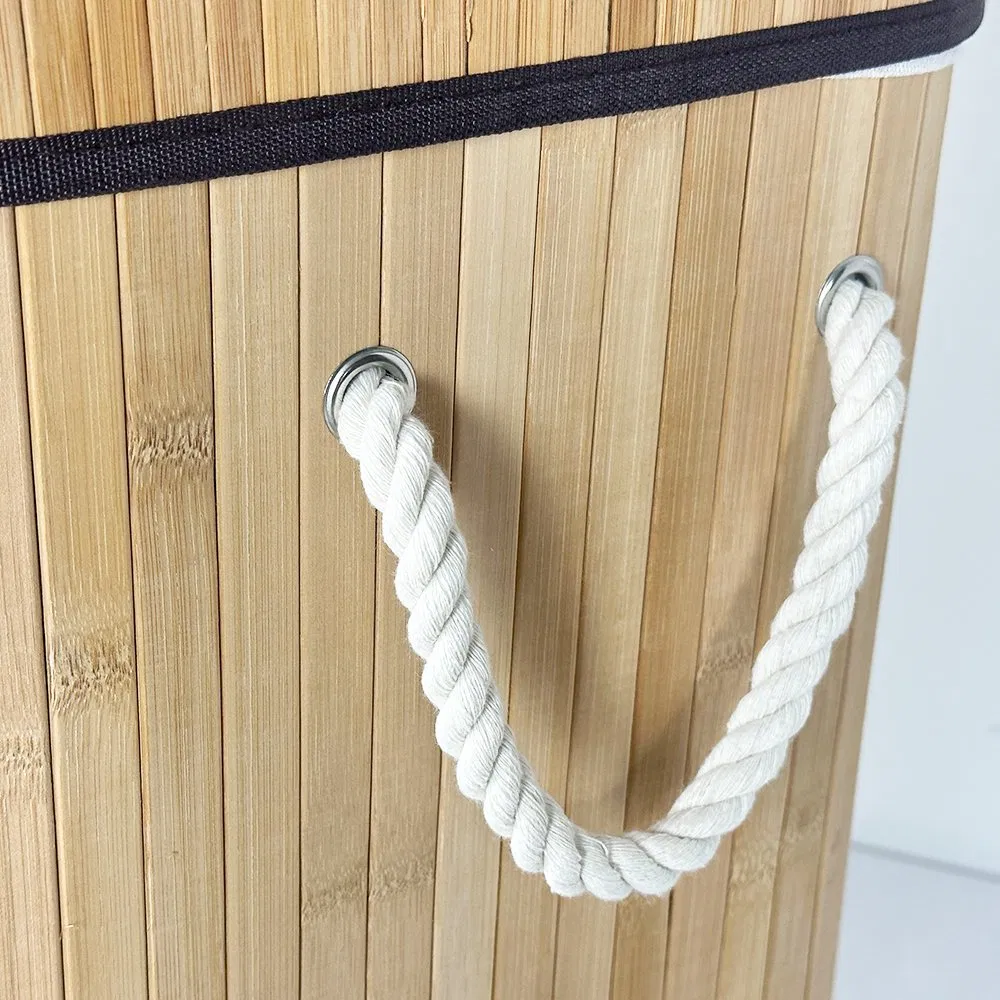 Foldable Natural Bamboo Wooden Laundry Basket for Clothes with Lids