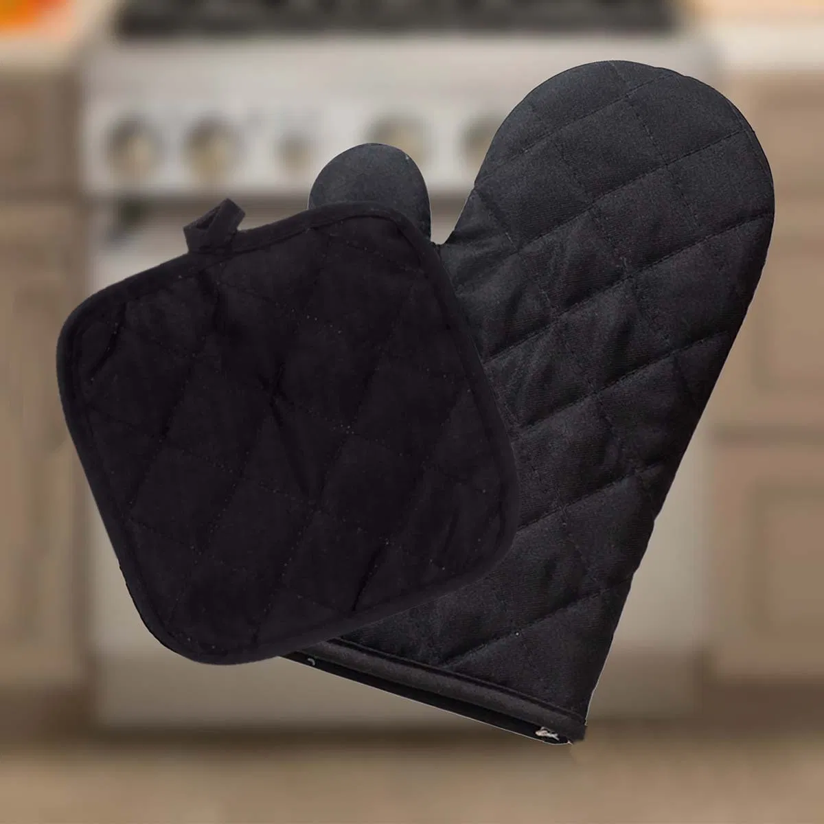 Heat Insulation Pad, High-Temperature Resistant Pure Black Pot Pad, Desktop Protection Pad Set, Heat Insulation Gloves