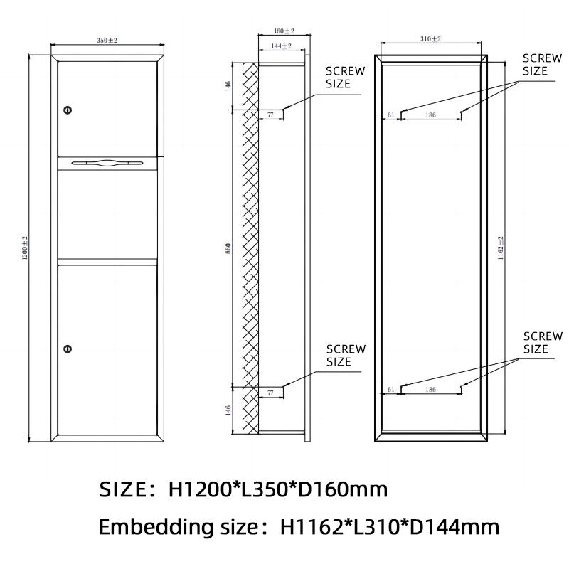 Настенный мусорный бак с диспенсером для бумаги из нержавеющей стали