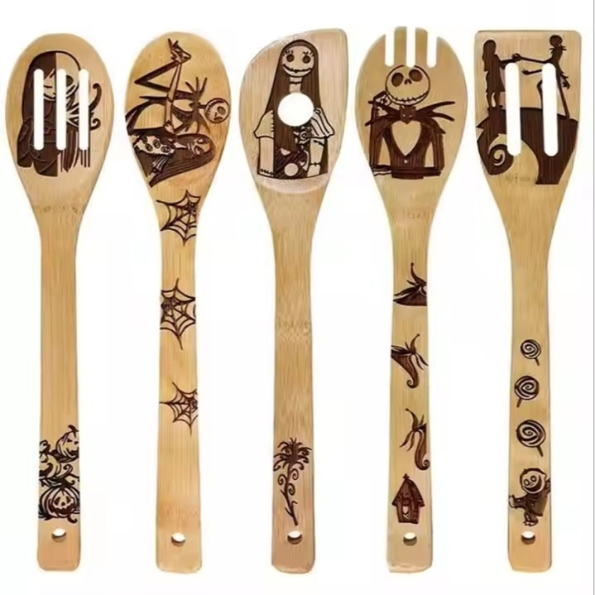 Customized Bamboo Spatula Bamboo Spoon with Laser Carving