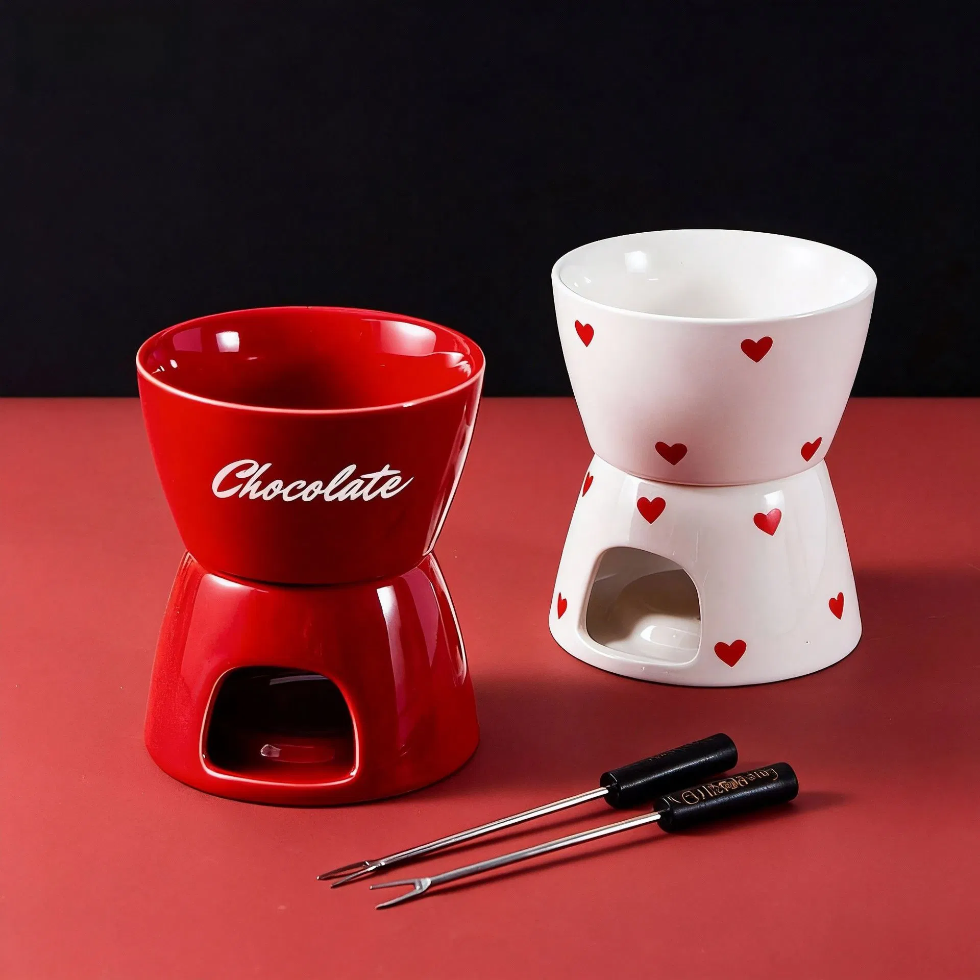 Creative Ceramic Chocolate Fondue Cup Large Capacity Dessert Melting Pot Ice Cream Cheese Bowl with Separate Heating Base