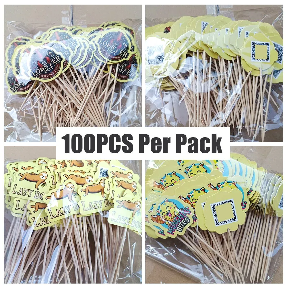Custom Logo Flag Toothpicks Wood Branded Burger Hamburger Sandwich Cake Food Party 6.5cm Toothpick Flags for Food Decoration