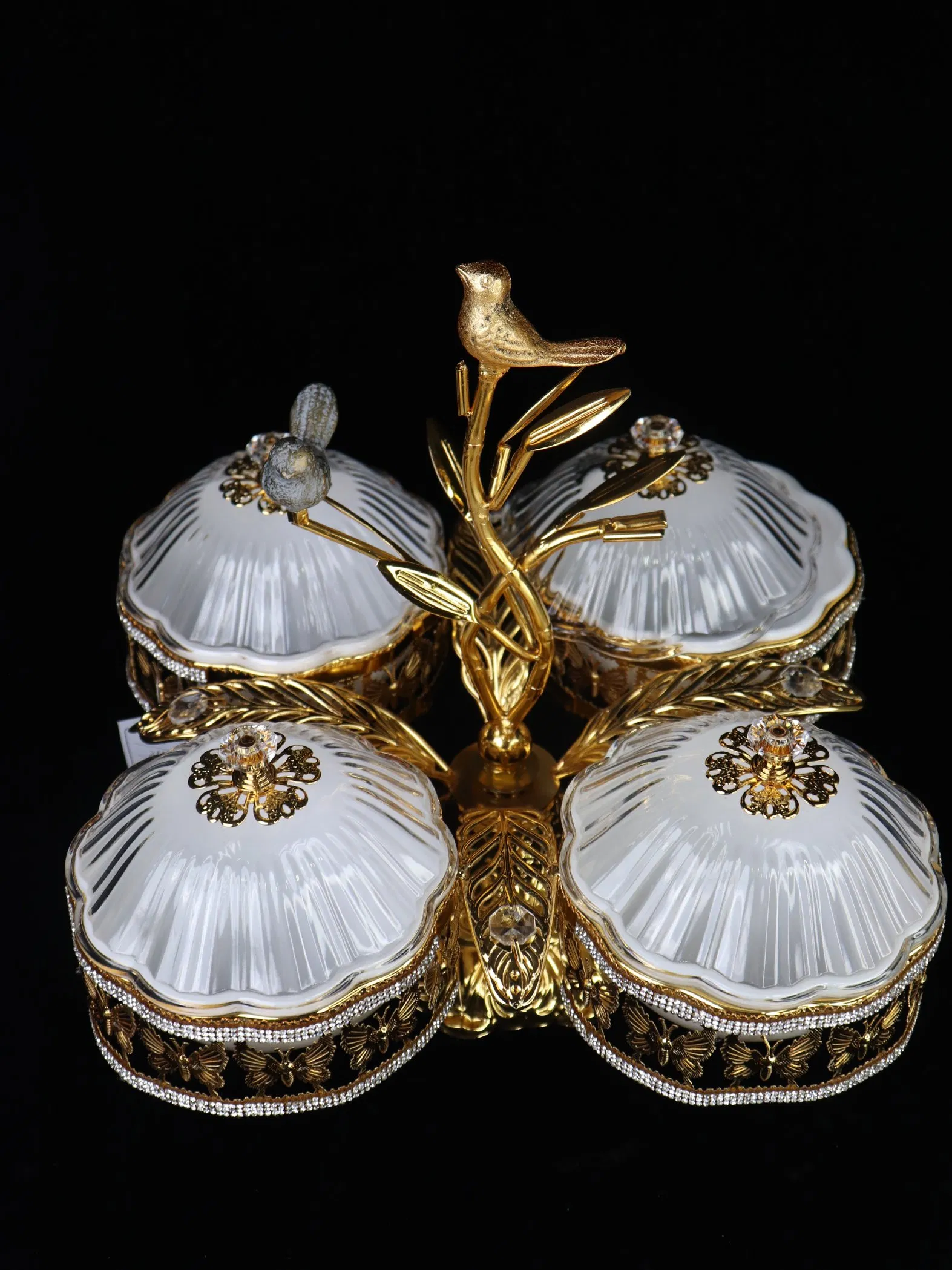Home Ornament Gold-Plated Iron Frame with 4 Rectangle Plastic Bowl Sets