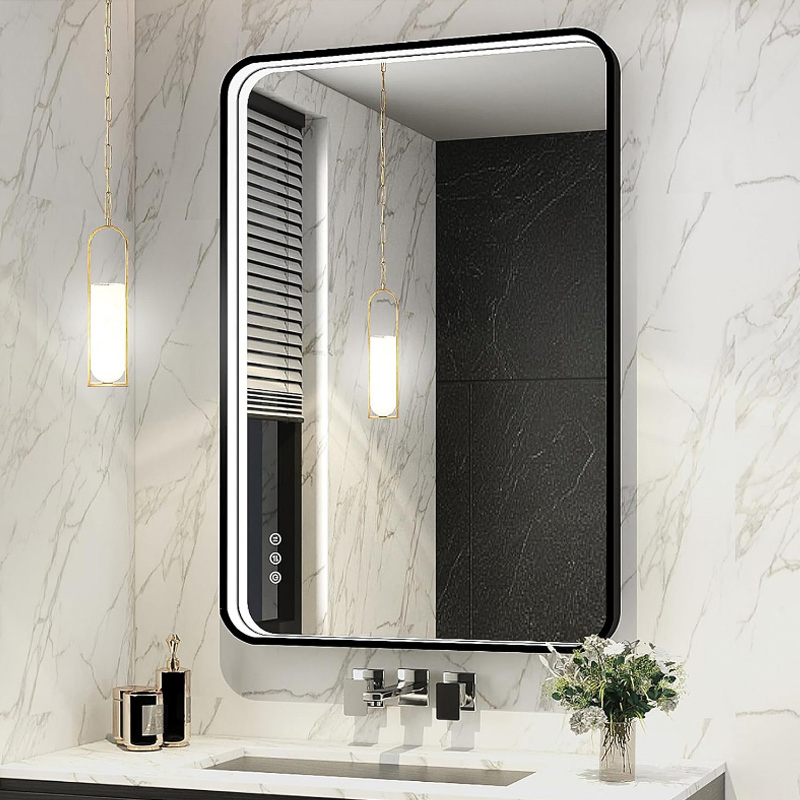 Color Temperature Wall Mounted Rectangle Hotel LED Mirrors with Defogger Bathroom LED Mirror