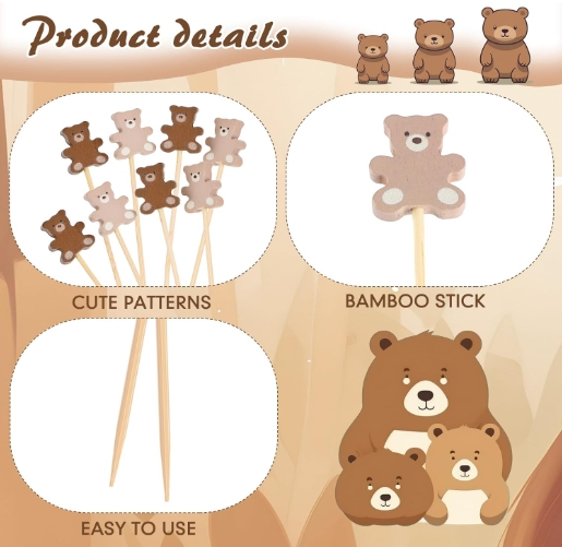 Bamboo Mushroom Cocktail Picks Skewers Cupcake Toppers Food Fruit Fork Sticks