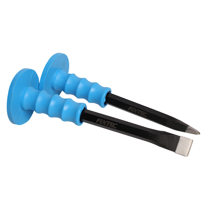 Fixtec Premium Quality Flat & Pointed Carbon Steel Cold Chisel with Rubber Handle