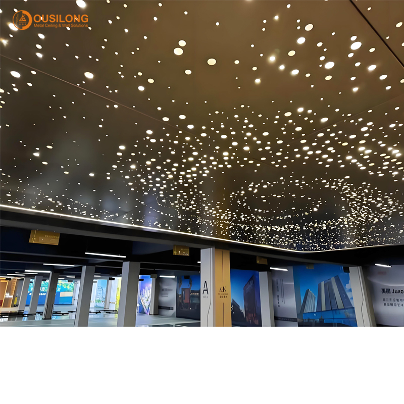 Custom Hole Pattern Sound Absorption Fire Rated 600X1200mm Perforated Aluminum Ceiling Panel