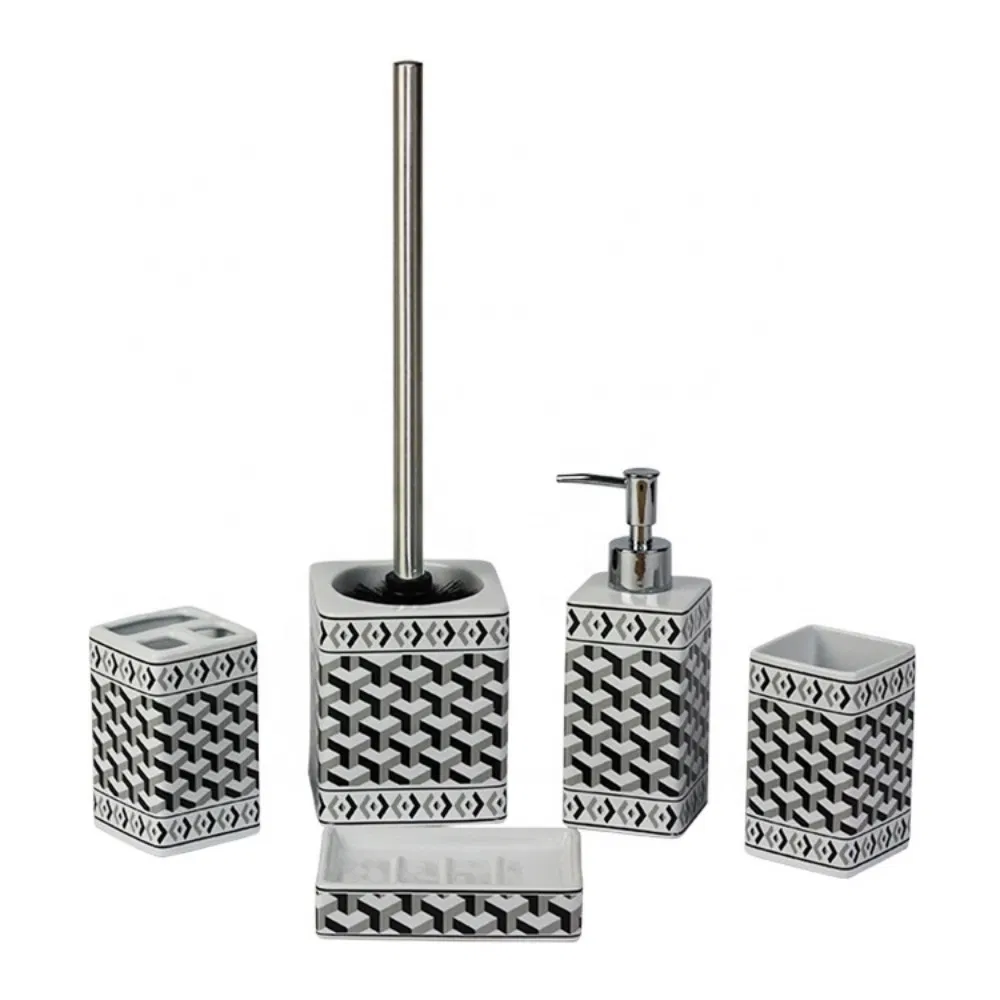 Glossy Black Ceramic Bathroom Accessories Set 4 Pieces Ideal for Homes Hotels Guest Suites Vacation Rentals or Apartments