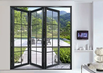 Top Design Interior Lockable Aluminum Bifold Door Thin Frame Folding Double Tempered Glass Doors