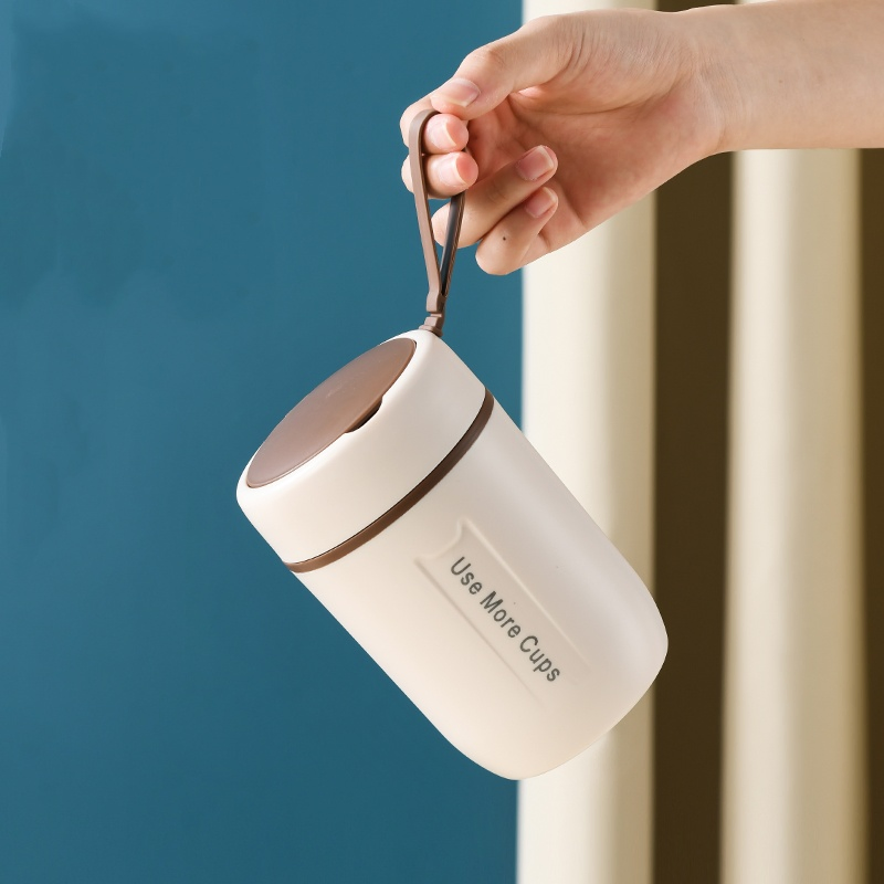 Breakfast Cup 304 Stainless Steel Plastic Custom Warm Food Container with Spoon Insulated Kids Soup Cup Container