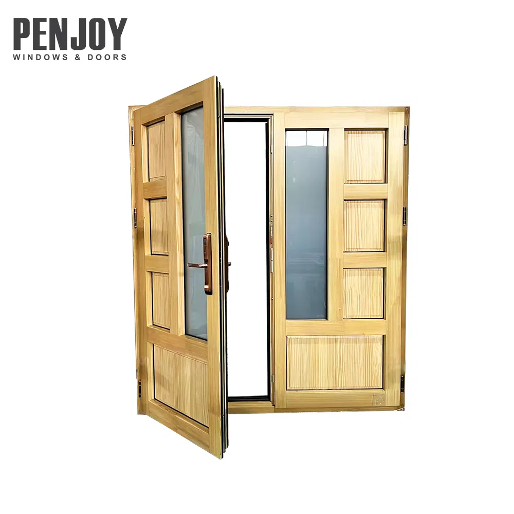 Thermally Insulated Aluminum Clad Timber French Doors with Solid Core & Glass Panel Energy-Efficient