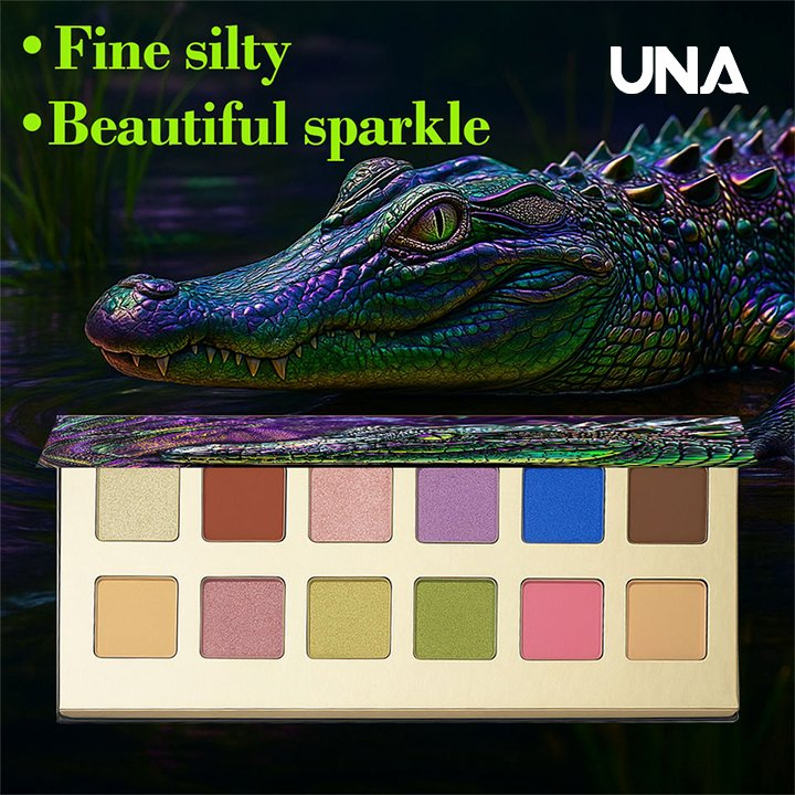 12-Color Alligator Eye Eyeshadow Palette with Iridescent Scale Effect Waterproof Metallic & Matte Finish Powder Form