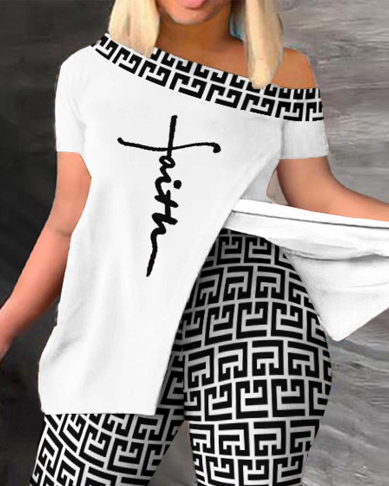 Комплект женский летний асимметричный с принтом на одно плечо