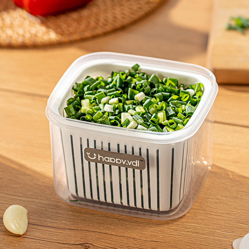 Square Kitchen Herb Keeper Fresh Garlic, Ginger, and Scallion Storage Box with Drainage