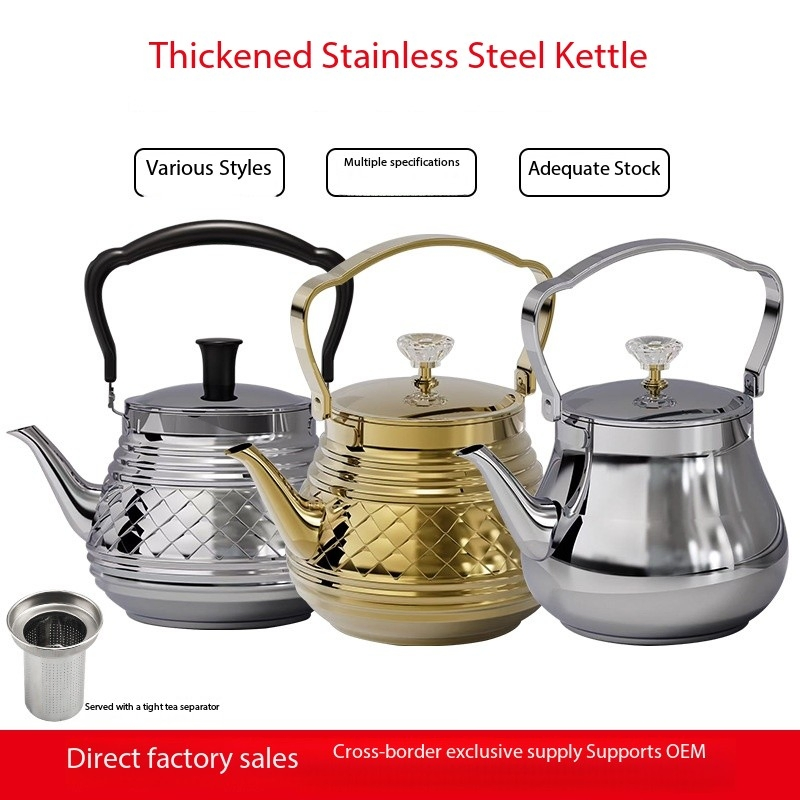 Elegant Stainless Steel Tea Kettle with Crystal Knob & Gold - Plated Pattern Handles
