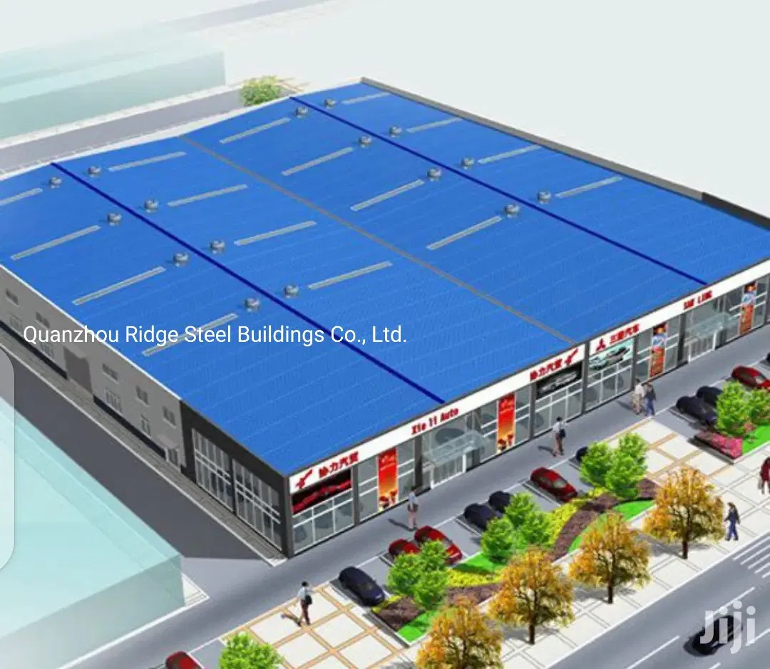 Prefab Glass Curtain Wall Auto Dealership Steel Structure Building Shop