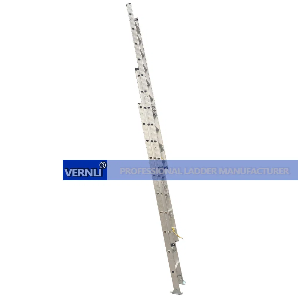 Aluminum Ladder Foldable Three Section Extension Ladder 3X10 Steps Rope Sliding Ladder