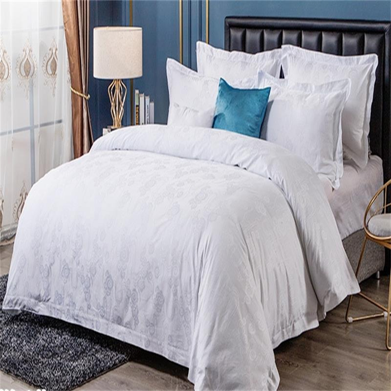 Hotel Bedding Set, Cotton 300tc White Jacquard Bedding Set