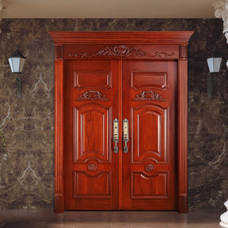 Outdoor Modern Double Solid Wood Door Design Exterior Security Wooden Main Entrance Doors